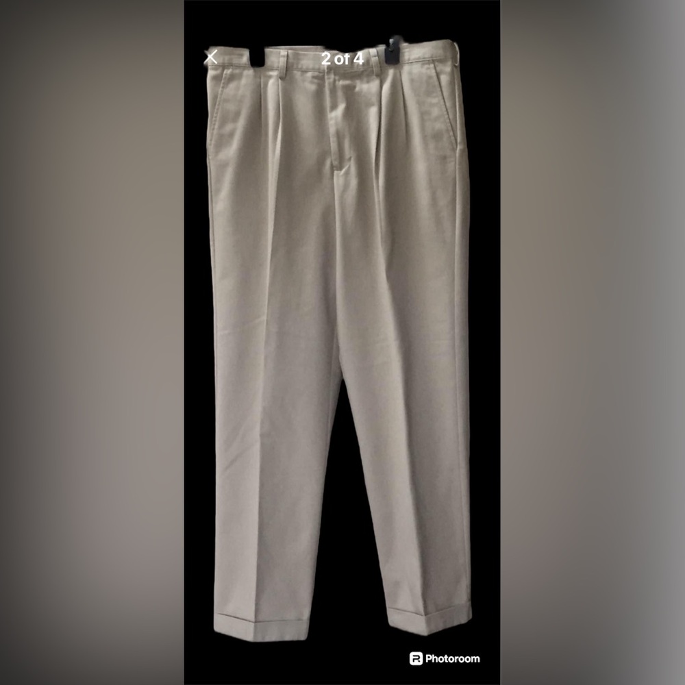 GHBass & Co Khaki Cuffed Slacks Casual Office Dressy Size 38/34 - Picture 2 of 4